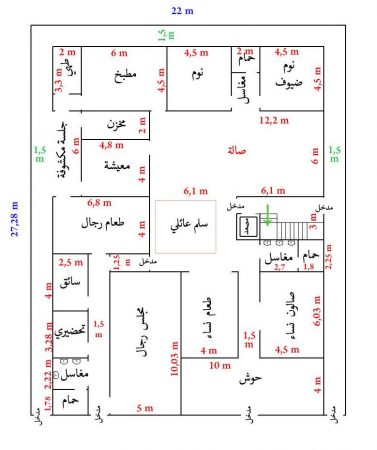 مخطط بيت دور واحد سعودي بتصميم ثري دي عبقري فنون